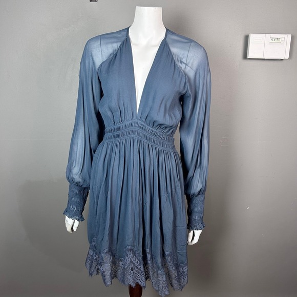 Magali Pascal Anthropologie dress Large blue lace feminine sheer whimsigoth - Picture 1 of 11